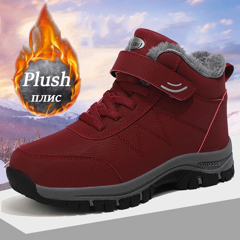 Winter Women Men Boots Plush Waterproof Sneakers For Women Climbing Hunting Shoes Unisex Non-slip Casual Ankle Boots Snow Boots