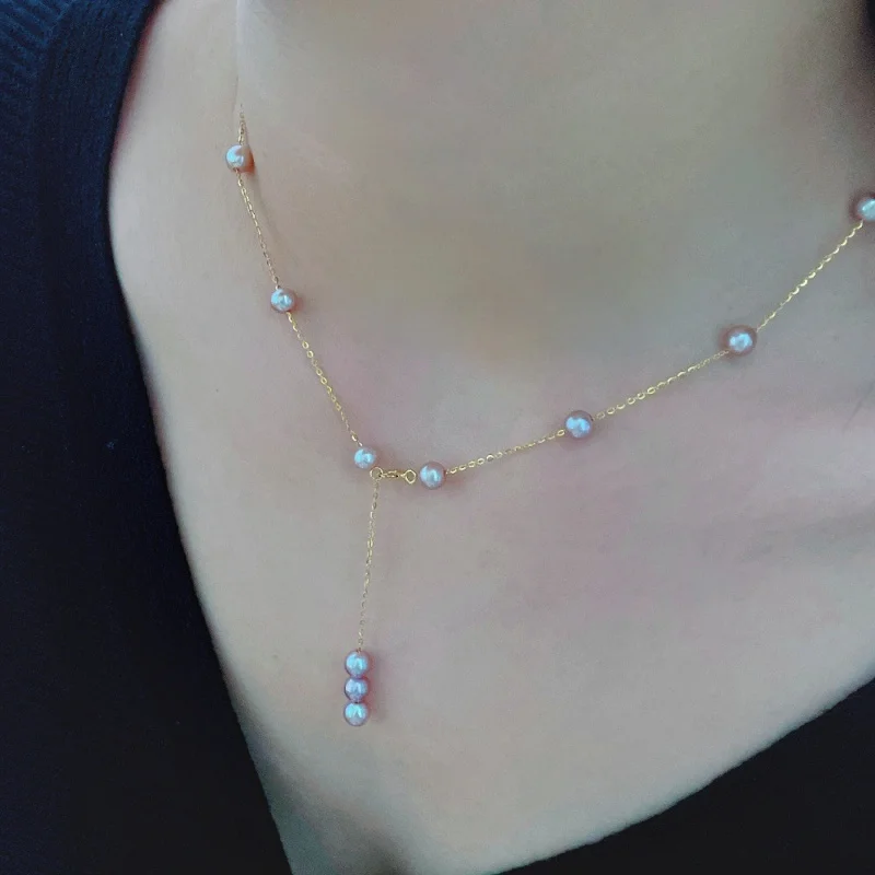 

925 Purple Gypsophila Pearl Necklace Collarbone Chain Silver Jewelry Choker