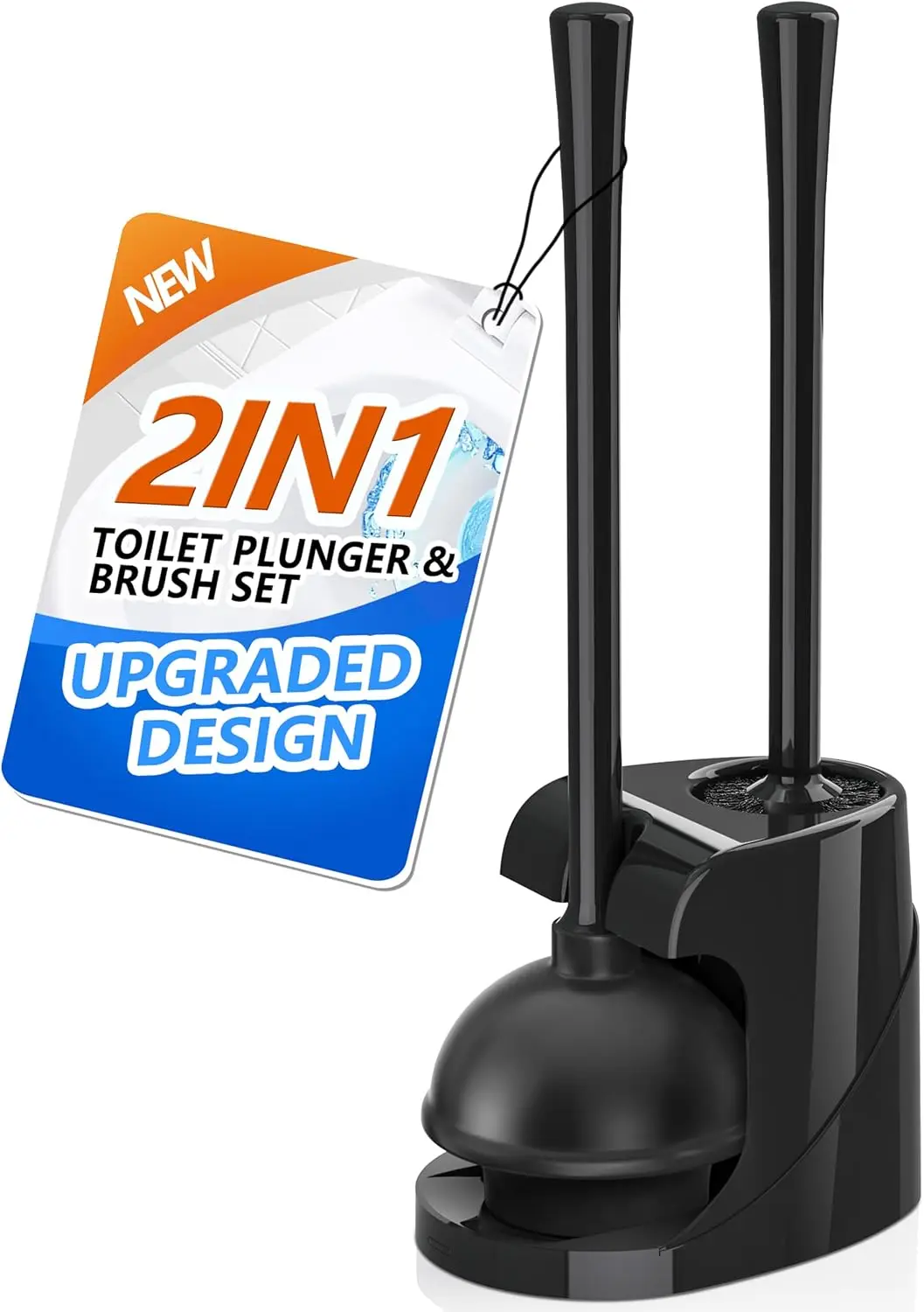 

Toilet Plunger and Brush Set with Holder, 2-in-1 Bathroom Cleaning Combo for 5.7-Inch Drain, Heavy Duty Plunger and Bowl Brush