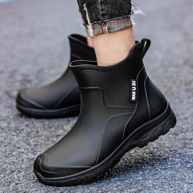 

Fashionable men's waterproof non-slip rain boots, non-slip hiking boots, lined with wear-resistant fishing outdoor rubber shoes