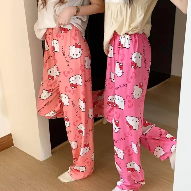 Sanrio Cute Pajama Pants Hello Kittys Kawaii Girls Casual Pants Summer Comfortable Breathable Home Clothing Gift for Girlfriend - Image 2