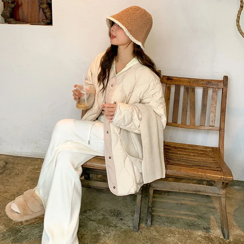 Schinteonผู้หญิงเป็ดสีขาวลงเสื้อแจ็คเก็ตถักผ้าพันคอฤดูใบไม้ร่วงฤดูหนาวสบายๆกว่าขนาดหลวมOutwear 2024 ใหม่