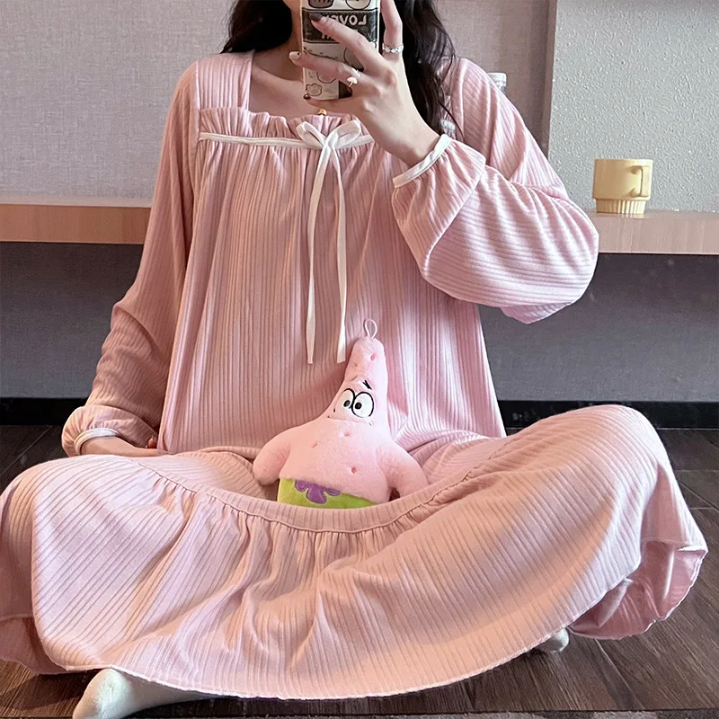 Women\'s Nightgown Spring Autumn Summer Maternity Pajamas New Monthly Clothing Nightgown Sweet Student Ins Long Home Wear