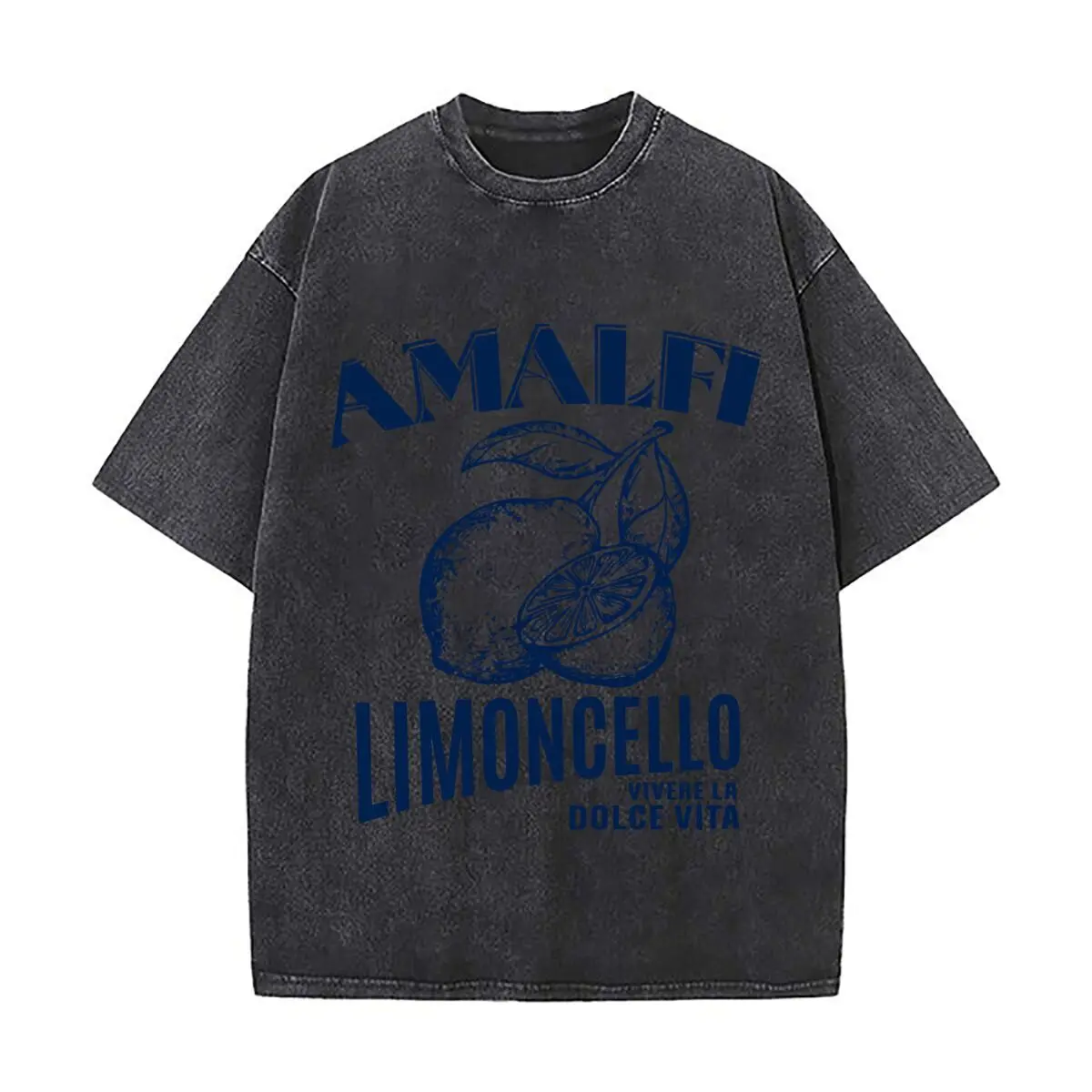 Amalfi Limoncello Lemons Vivere La Dolce Vita Graphic Washed Short Sleeve Loose Streetwear Tee Hip Hop