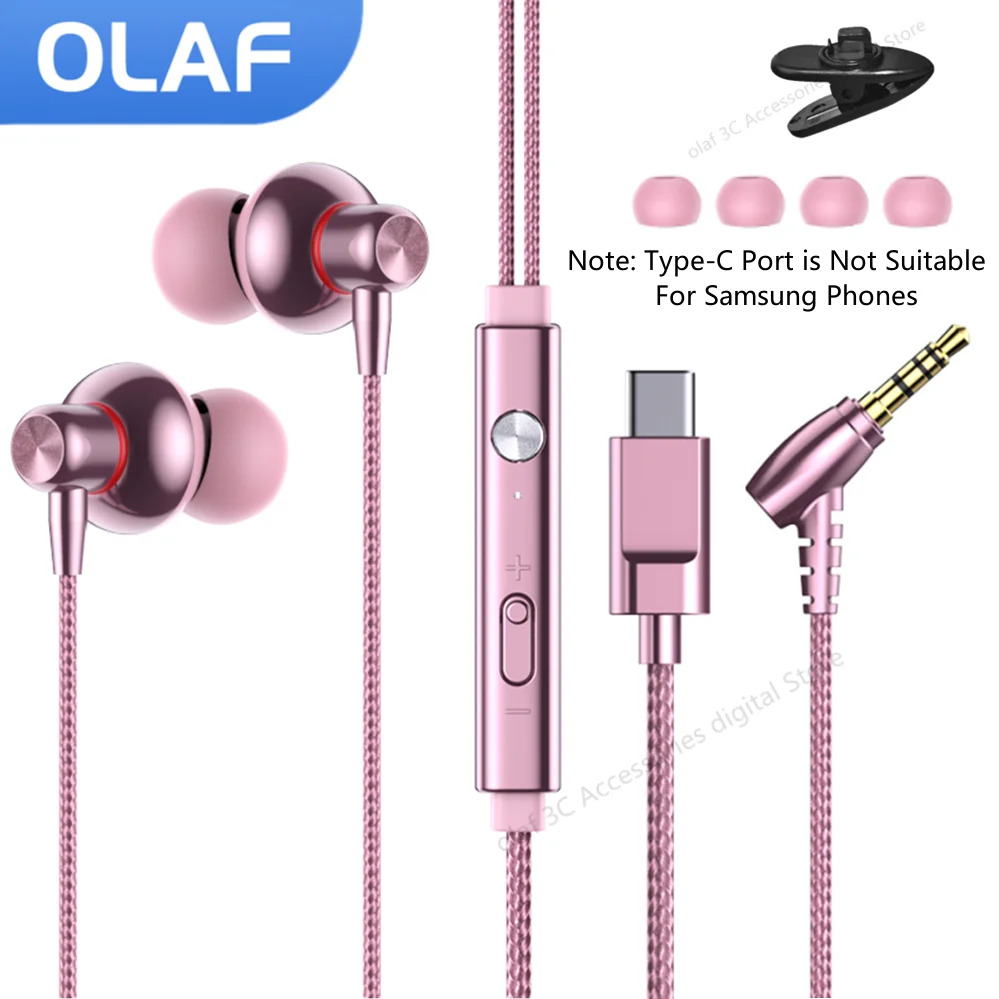 OLAF ใหม่ Type-C/หูฟัง3.5มม.หูฟัง HiFi หูฟังพร้อมไมโครโฟนเบส Headset Gaming Stereo แฮนด์ฟรีกีฬาหูฟังเพลง