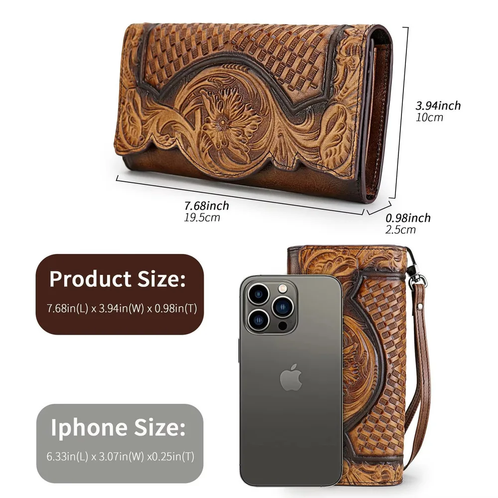 MOTAORA Vintage Embossed Women's Wallet Genuine Leather Long Ladies Wallets For Woman Purse Organizer Clutch Bag With Wristlet