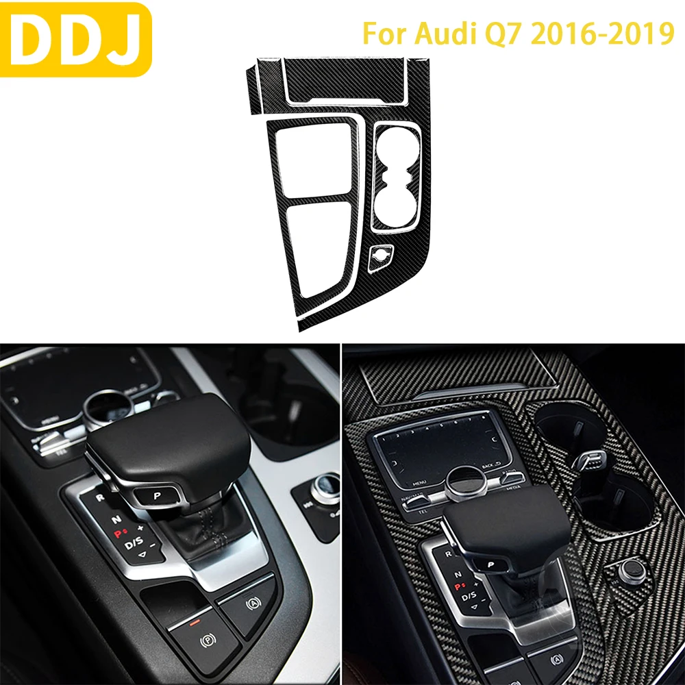 For Audi Q7 2016 2017 2018 2019 Accessories Carbon Fiber Car Interior Gear Cup Holder Panel Trim Sticker Decoration