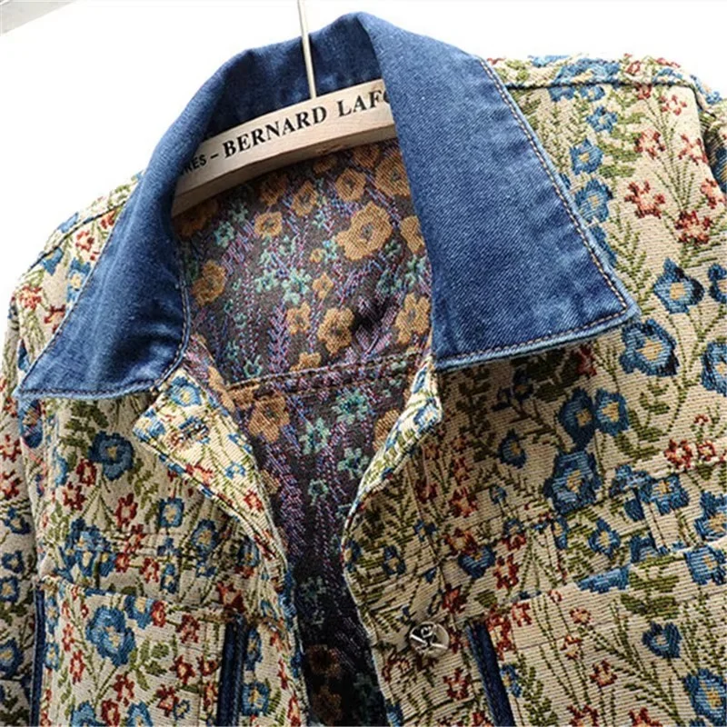 Veste en jean à coutures jacquard pour femmes, vêtements d'extérieur de cow-boy à manches longues, manteau basique pour dames, rétro, mode féminine, Y-105adt, automne