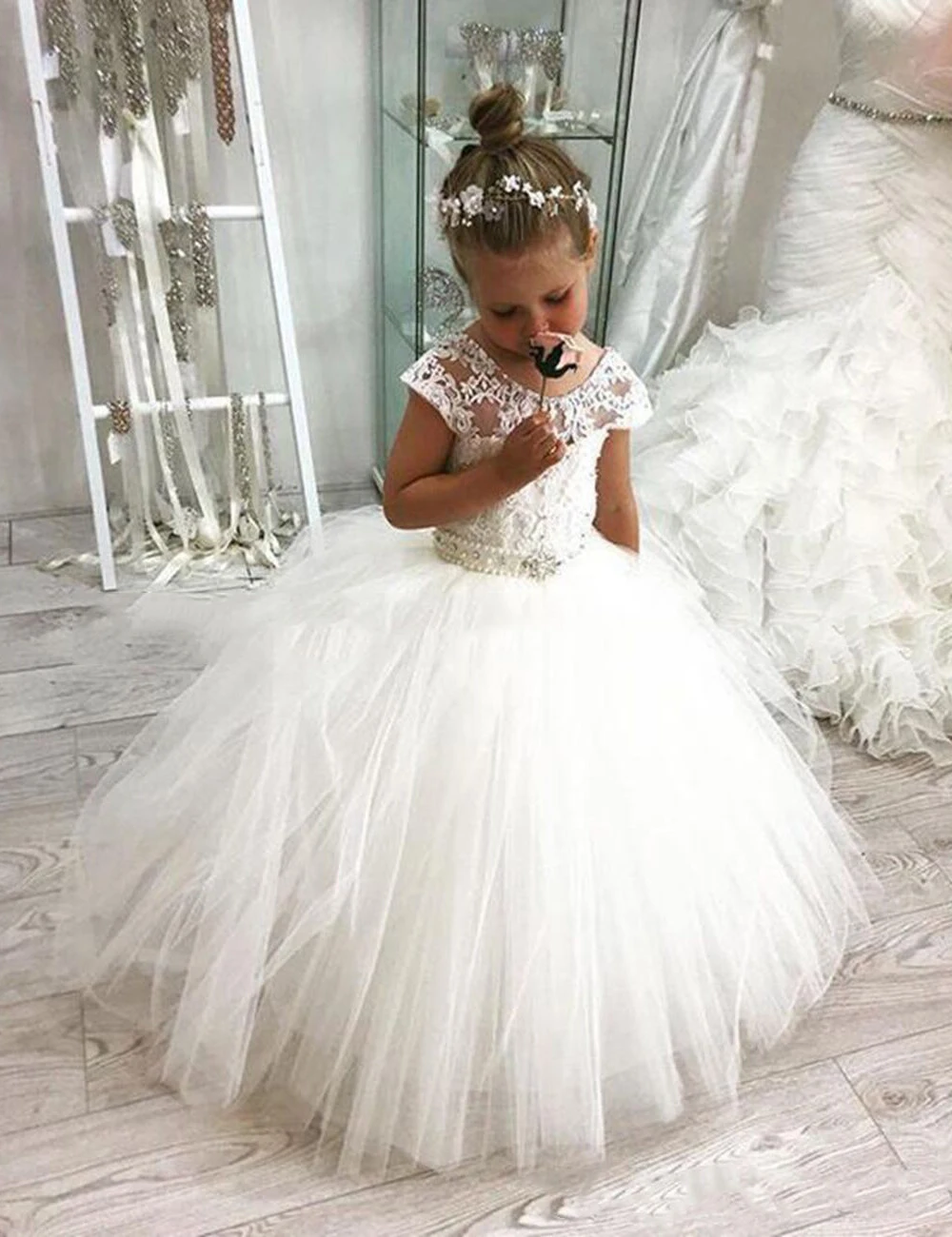 Customized Fashion Baby Flower Girl Dresses Tulle Lace Princess Prom Birthday Wedding Party Gowns Kids