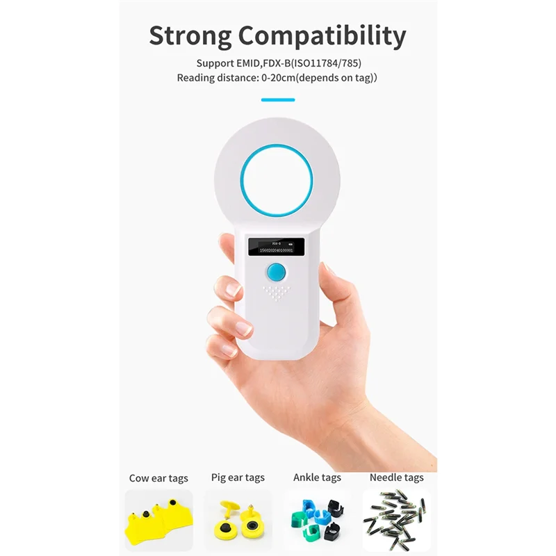 Y19A 134.2Khz Dog Cat Reader For Animal Ear Tag Glass Chip RFID Handheld Microchip Reader Scanner For Pet Animals