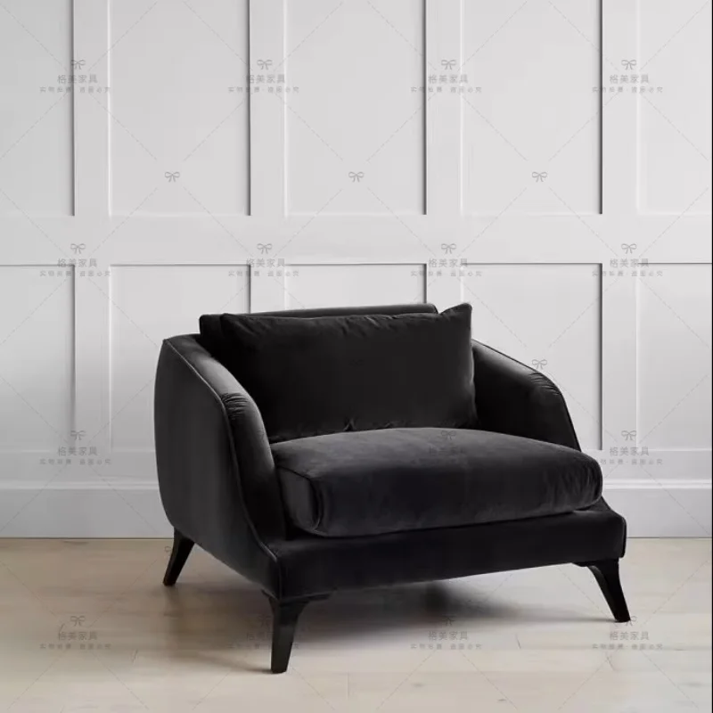 Krzesło do negocjacji z tkaniny, pojedyncza sofa, średniowieczny aksamit, lite drewno, retro, proste krzesło do salonu.