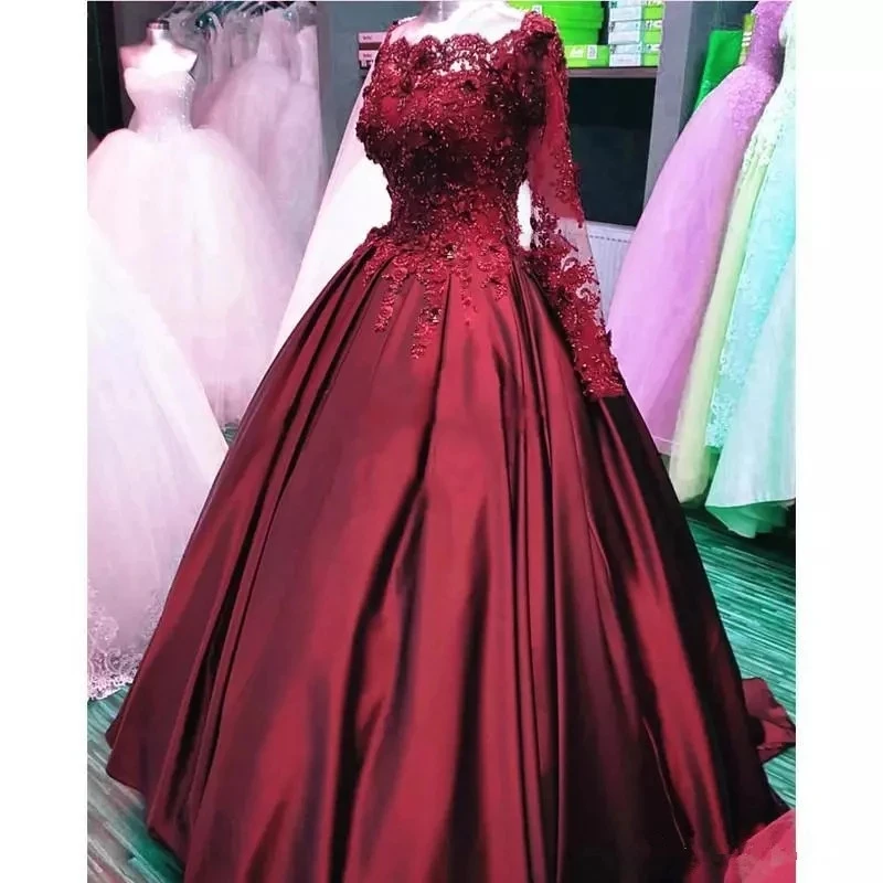 

ANGELSBRIDEP Burgundy Long Sleeves Quinceanera Dresses For 15 Party Classic Applique Beaded Formal Cinderella Birthday Gowns NEW