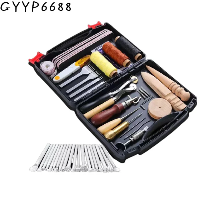 

Professional DIY Leather Craft Tool Kit Hand Sewing Stitching Punch Carving Work Saddle Groover Set Leathercraft Accessories Box