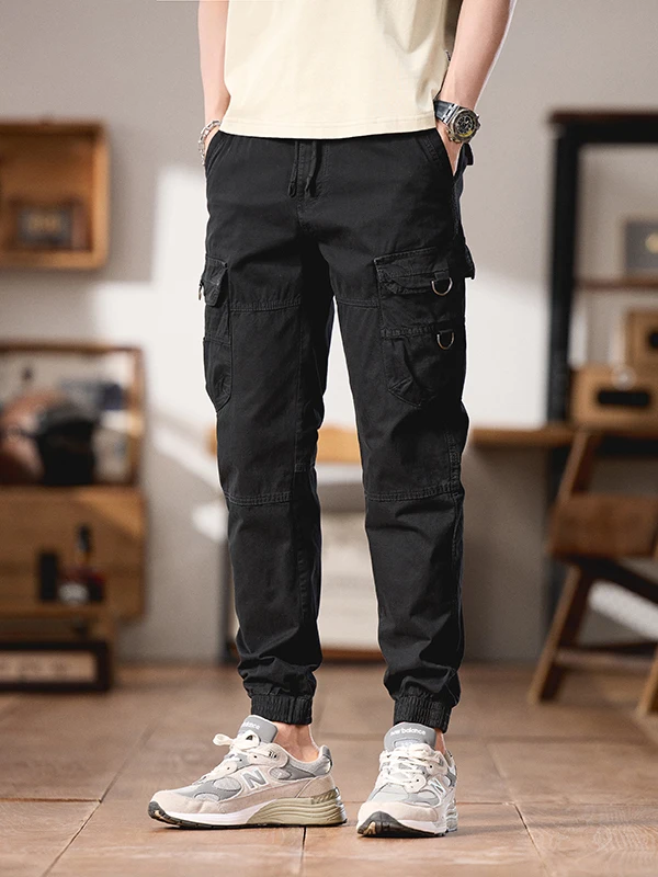

Loose Fit Pure Cotton Work Trousers with Multiple kets Spring Autumn Lightweight Outdoor Casual Pants for Men