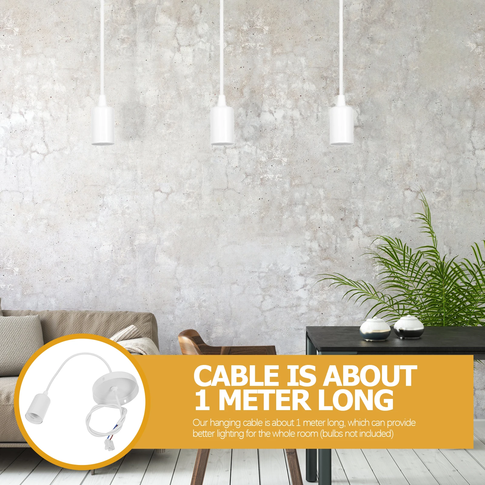

Retro Pendant Light Kit White Metal 1M Hanging Cable DIY Lamp Accessories for Living Dining Rooms Industrial Style