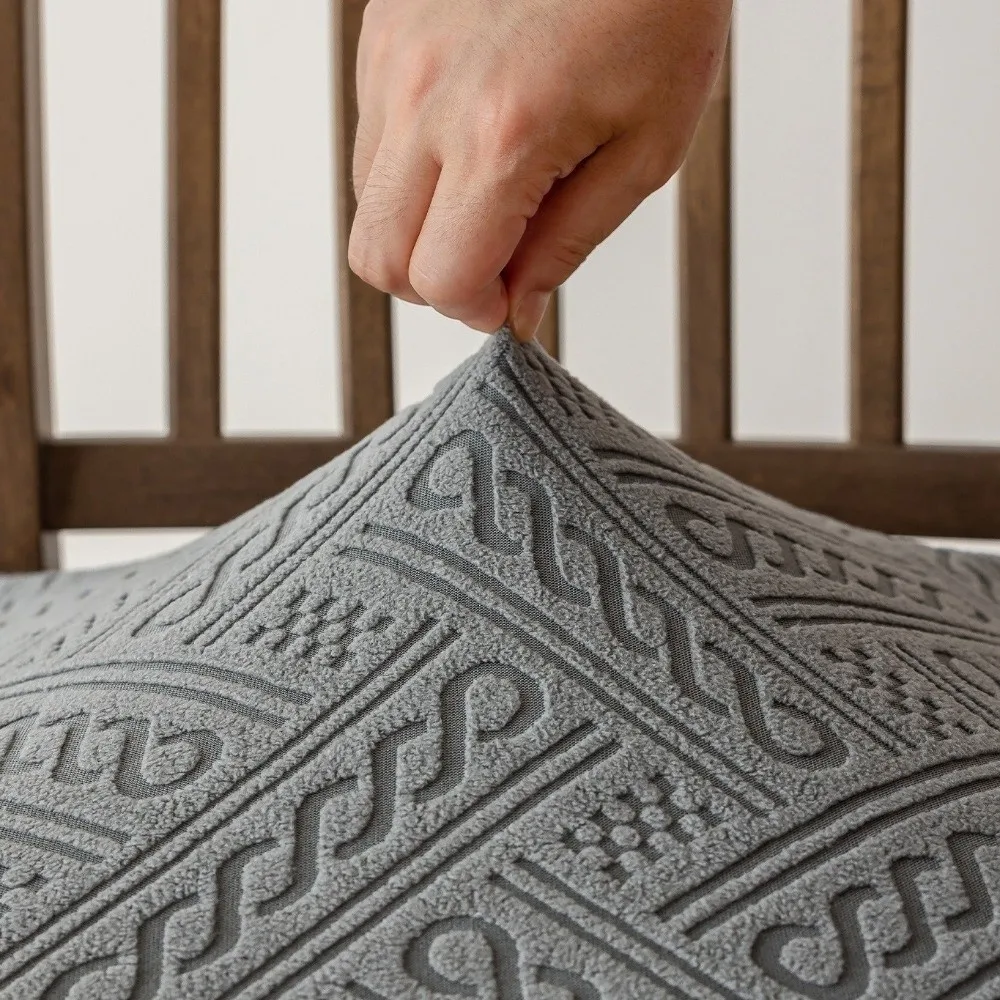 Non-Slip Jacquard Dining Chair Slipcover Removable Tongue and Buckle Stool Cover Soft Anti-dirty Chair Cushion Cover Office