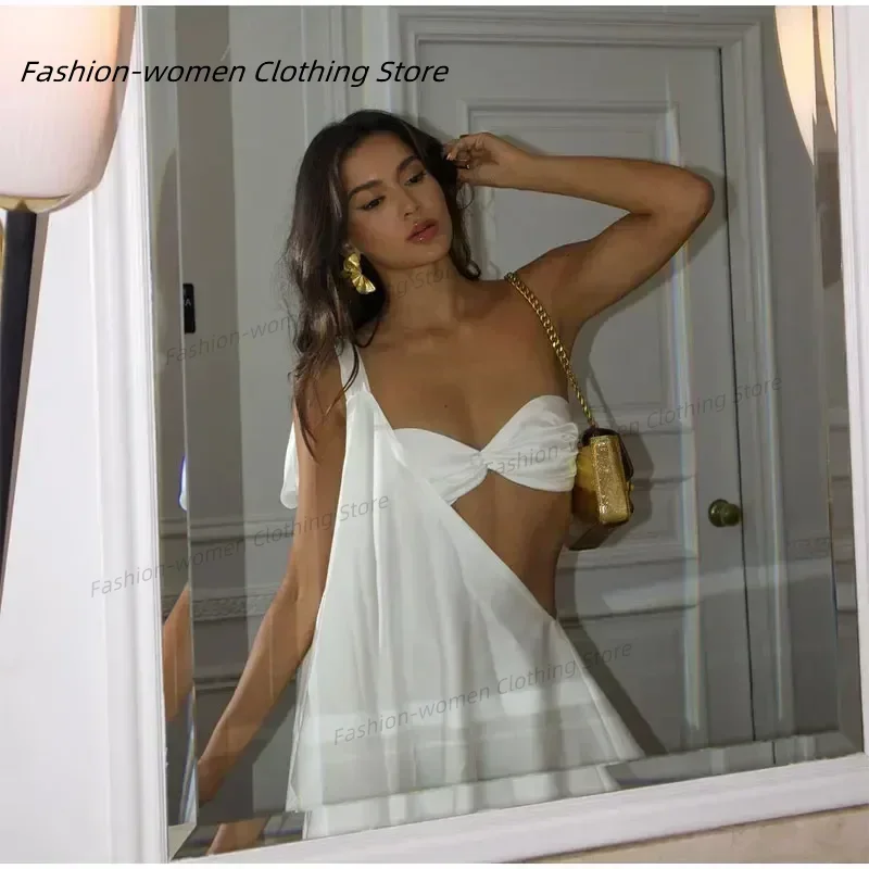 Minivestido ahuecado con hombros descubiertos para mujer, conjunto de 2 fotos, chaleco Sexy de un hombro, Vestidos de satén con espalda descubierta, bata de playa para fiesta y Club 2024