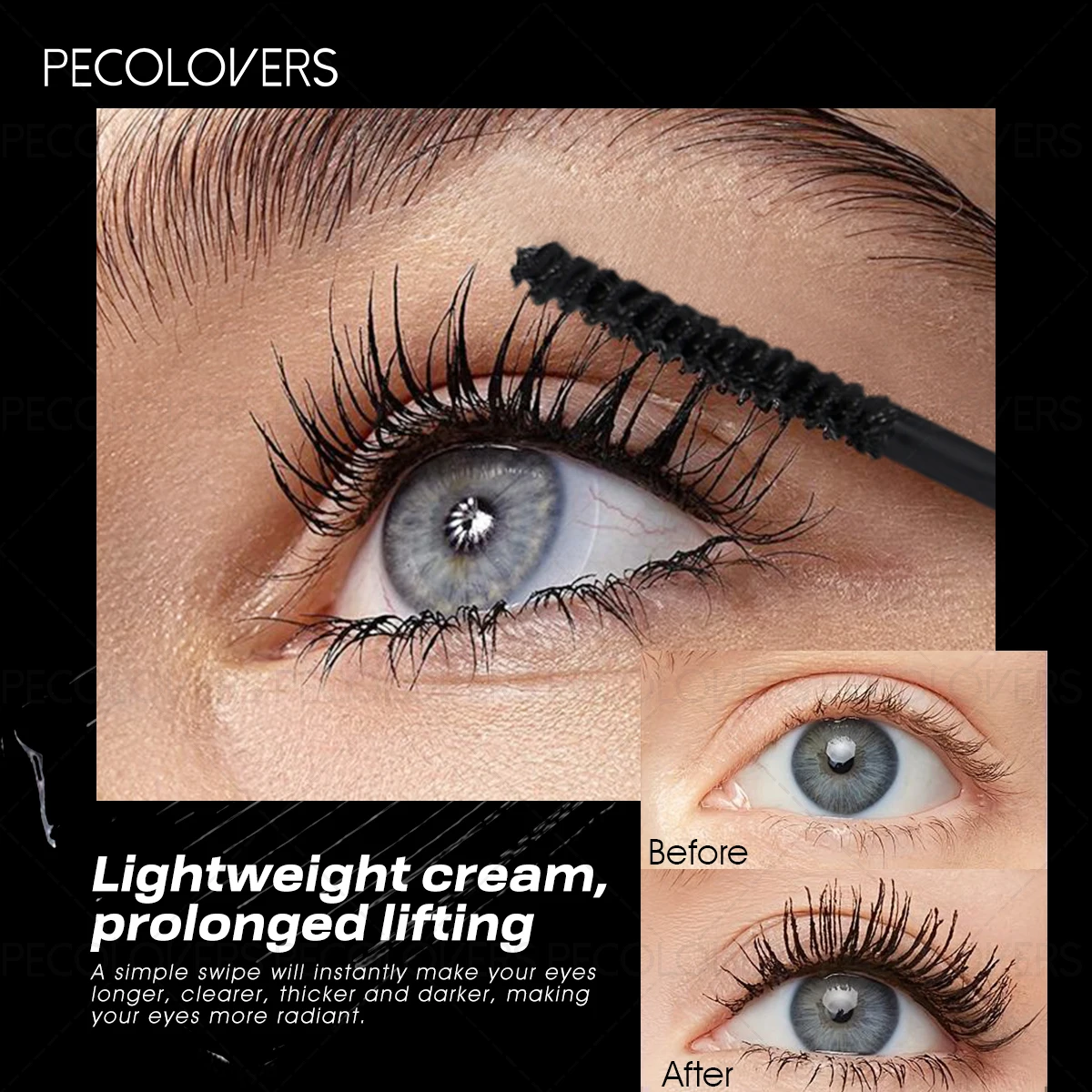 Mascara Ultra-fin 2 pièces- Mascara noir bouclé et volumateur, imperméable, anti-taches