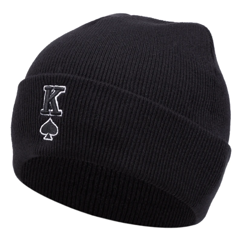 Men's new letter spades K embroidered knitted hat autumn and winter warm, windproof lady knitted hat gift friends