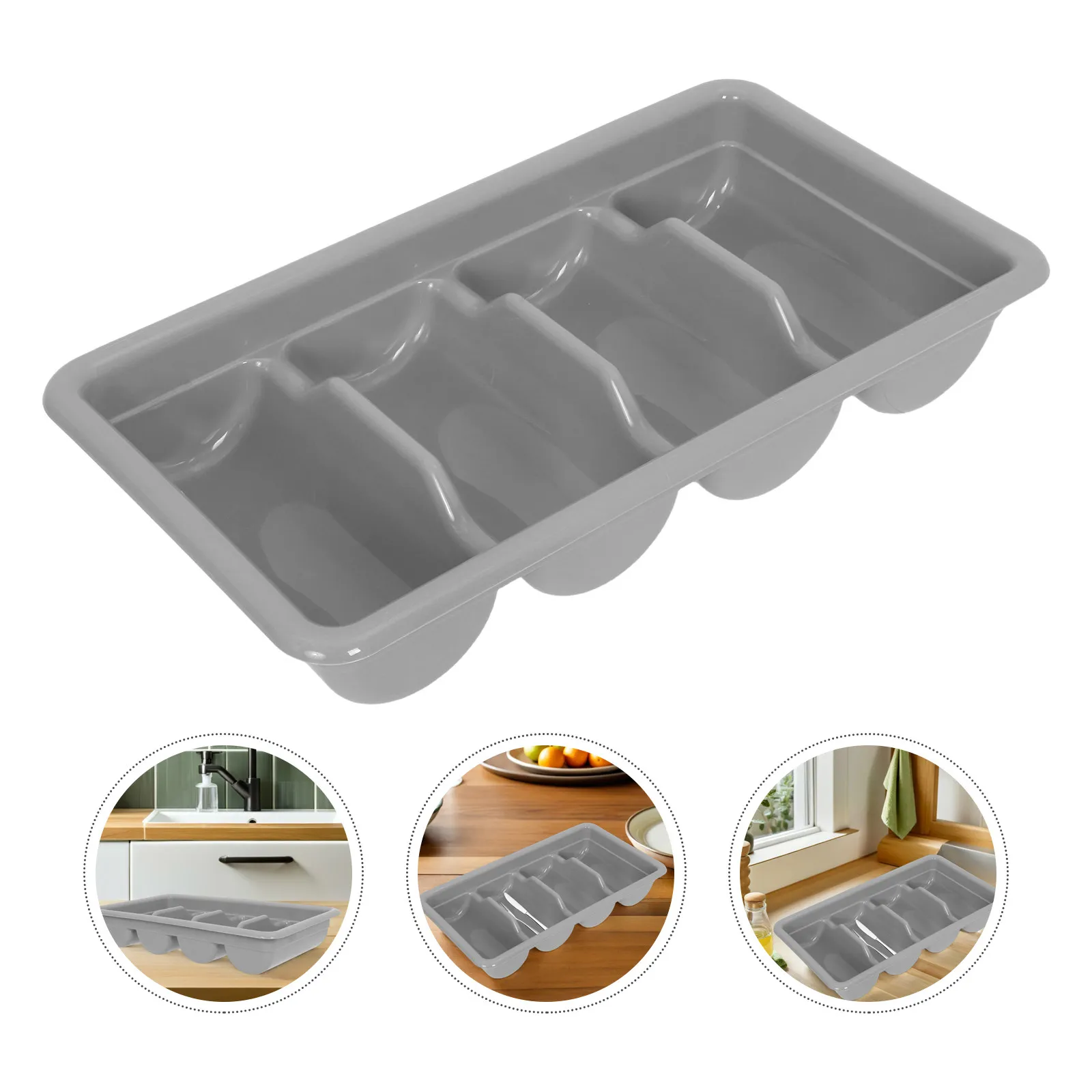 4-Grid Plastic Kitchen Utensil Tray Cutlery Holder Divider Saving Silverware Organizer for Countertop Drawer 20x11