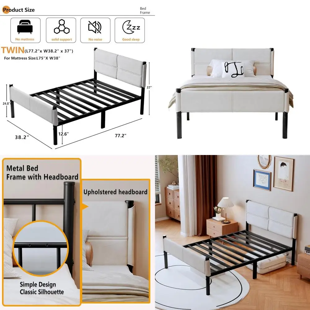 

Twin Size Metal Bed Frame with 14 Storage, Heavy Duty, Easy Assembly, No Box Spring, White