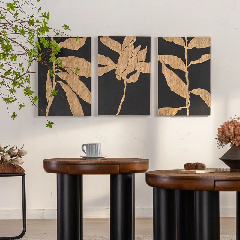 B & B background wall solid wood carving paintings, medieval restaurant wall decoration, hotel living room sofa background wall