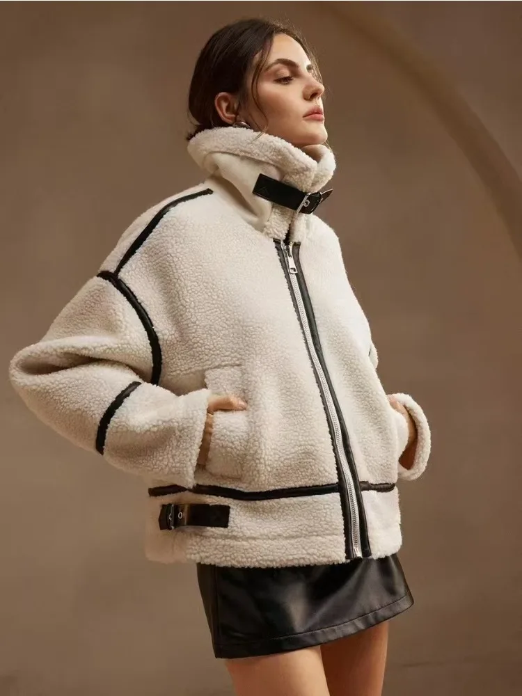 

Missuoo женская абрикосовая плюшевая куртка из шерпа 202, осенне-зимняя стильная уличная одежда с воротником-стойкой на молнии, верхняя одежда