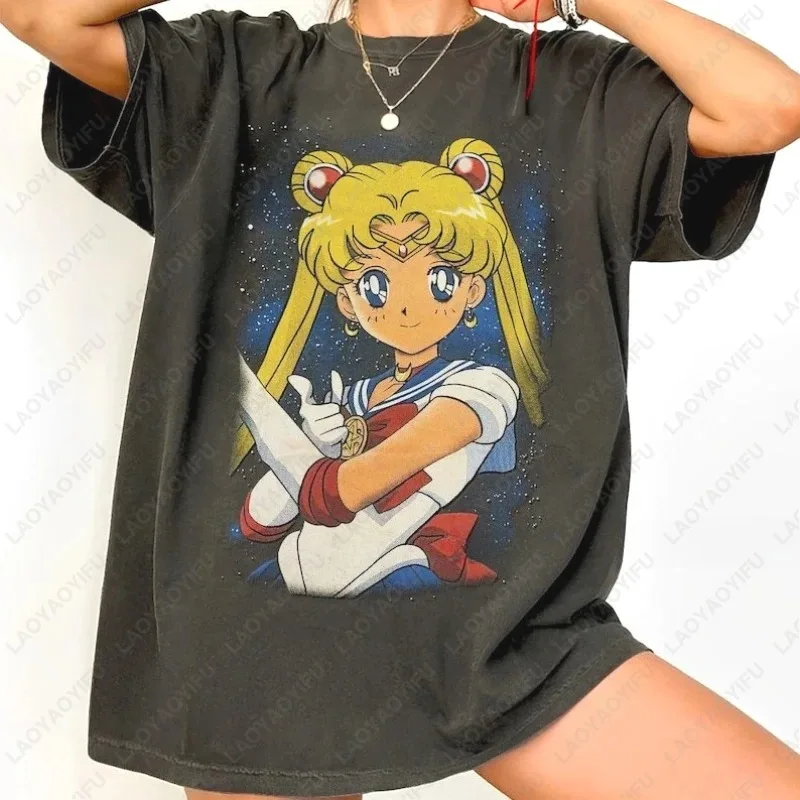 

Sailor Moon Retro 90s Anime Graphic Cotton T Shirt Summer Men Women Tee Streetwear Casual Trend Short Sleeve Couple Hip Hop Top