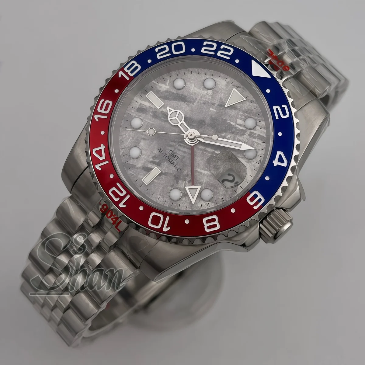 40mm Upscale Men's Watch DG3804 Movement Sapphire Glass Meteorite Pattern Dial Green Luminous GMT Automatic Mechanical Watch
