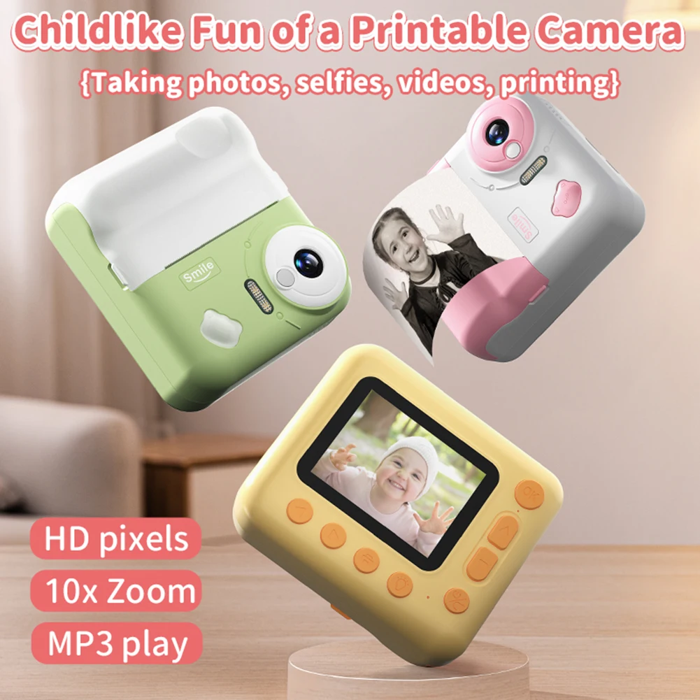 HD 1080P Kids Mini Instant Print Camera 2.4 IPS Screen Thermal Print Children Digital Video Camera Toys Birthday Gift