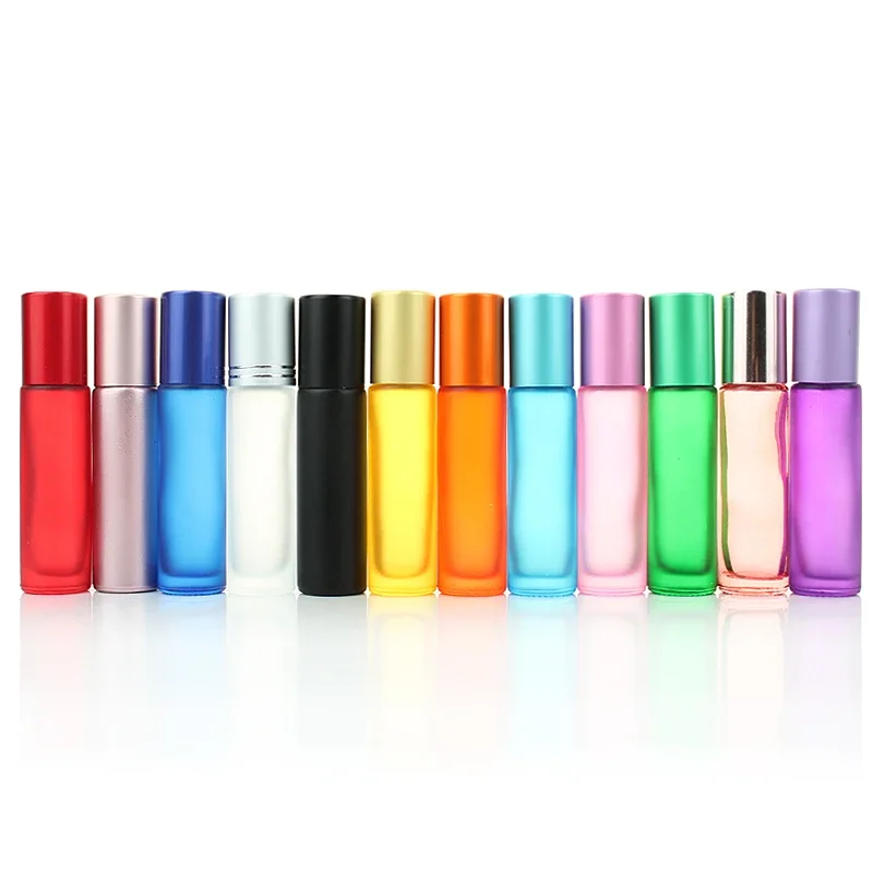 15pcs 10ml Frosted Glass Roll On Bottles for Essential Oil Perfume Bottles Portable Travel Empty Refillable Perfume Bottle