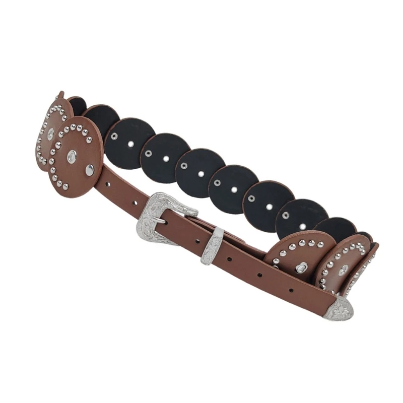 

Aesthetic Rivet Studded Belt Round Disc Belt for Pants Jeans with Carved Buckle DropShipping