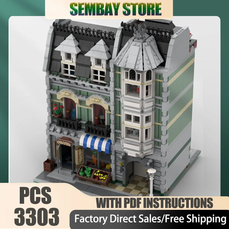 

City Street View Moc Building Bricks Модульный макияж - модель Green Grocer Technology Blocks Рождественская игрушка «сделай сам» Строительный подарок