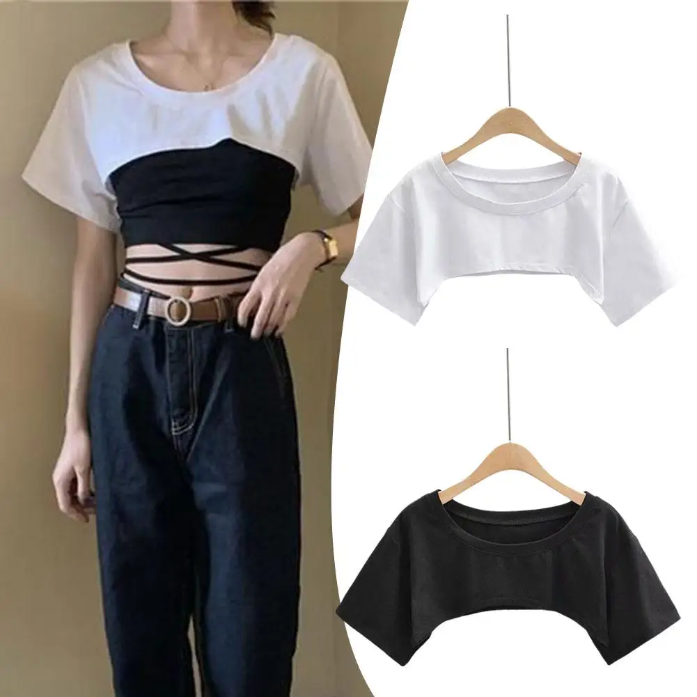 Fashionable Summer Tops Women Blouses Solid Color Super Women's T Shirt Tee Short Loose Neck Round Sexy Loose-fit T-shirt C W7C7