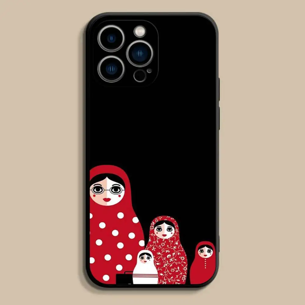 R-Russian Dolls Matryoshka Phone Case For iPhone 17,16,15,14,13,12,Pro,Max,Plus,E,SE4,Air,Mini Black Soft Cover