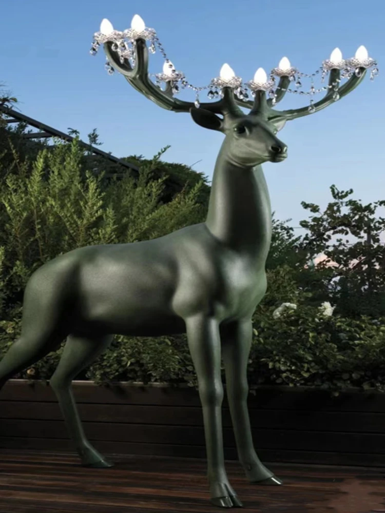 Italian designer sika deer floor lamp reindeer sculpture large hotel lobby decoration lamps