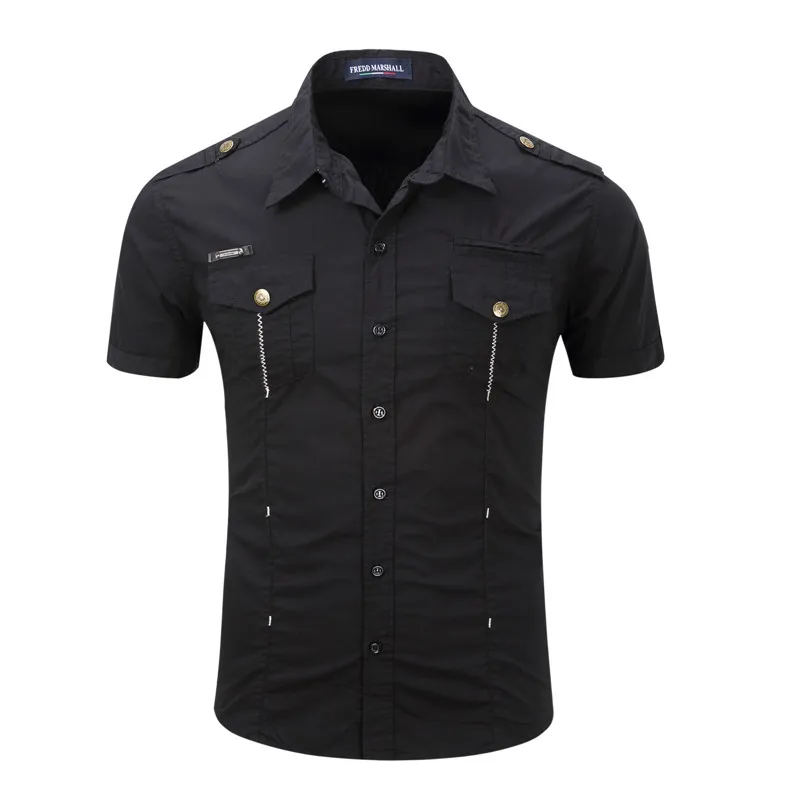 Plus Size 100% Cotton 2023 New Arrive Mens Cargo Shirt Men Casual Shirt Solid Short Sleeve Shirts Multi Pocket Work Shirt