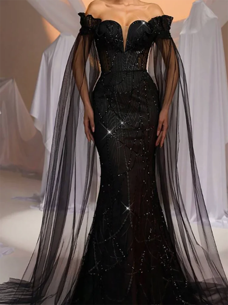

Elegant Off Shoulder Beading Mermaid Formal Evening Dresses Birthday Party Prom Gowns Customized