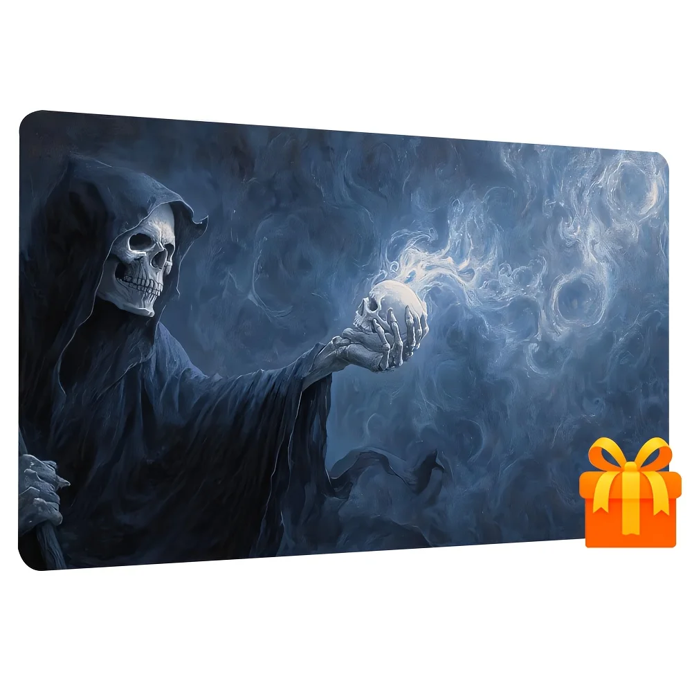 Luminous Skeleton Game Mat 24x14 inches, non-slip rubber base, with edge locking, suitable for trading card games, tabletop