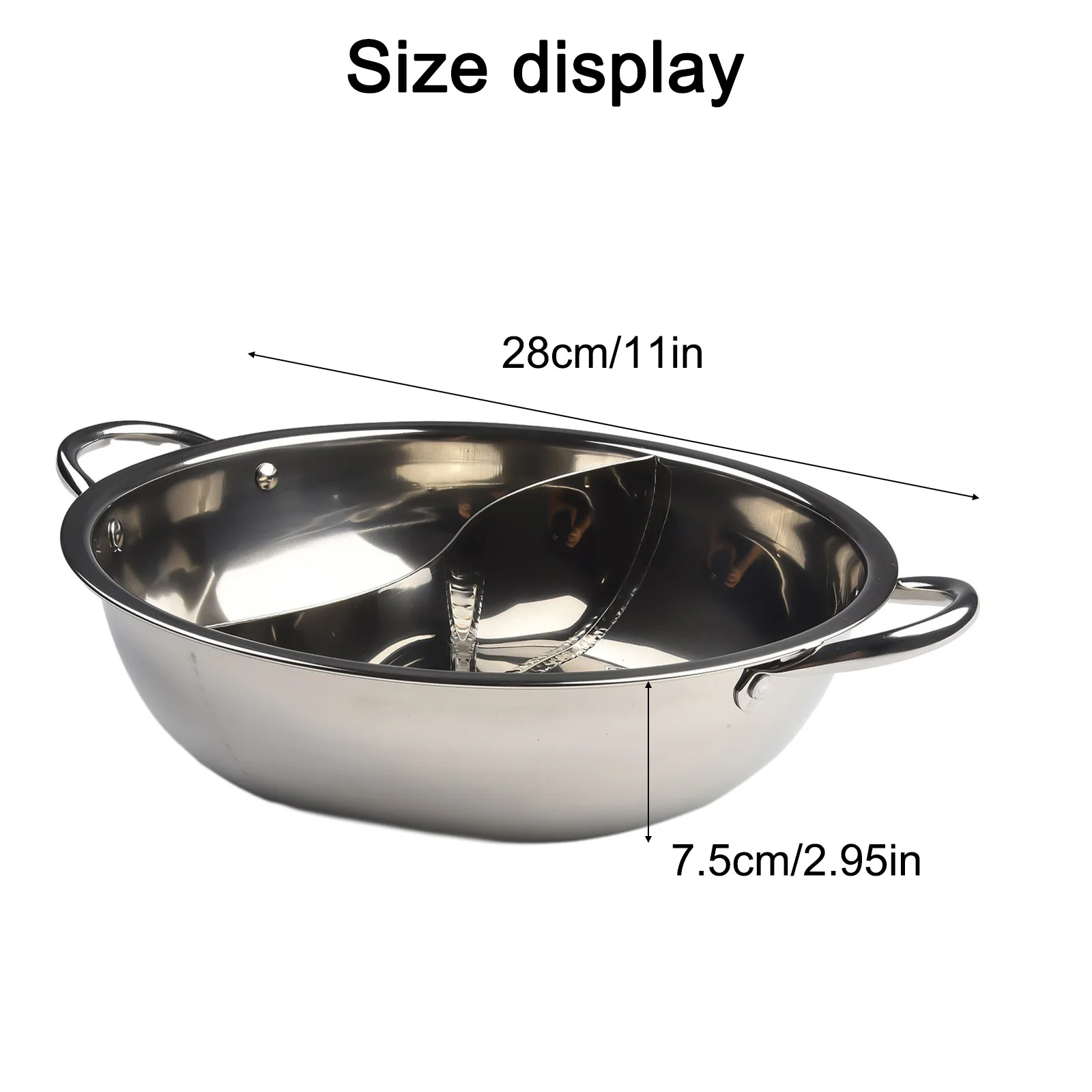 28cm Double Compartment Stainless Steel Hot Pot Compatible with Gas and Induction Cookers for Home and Social Meals