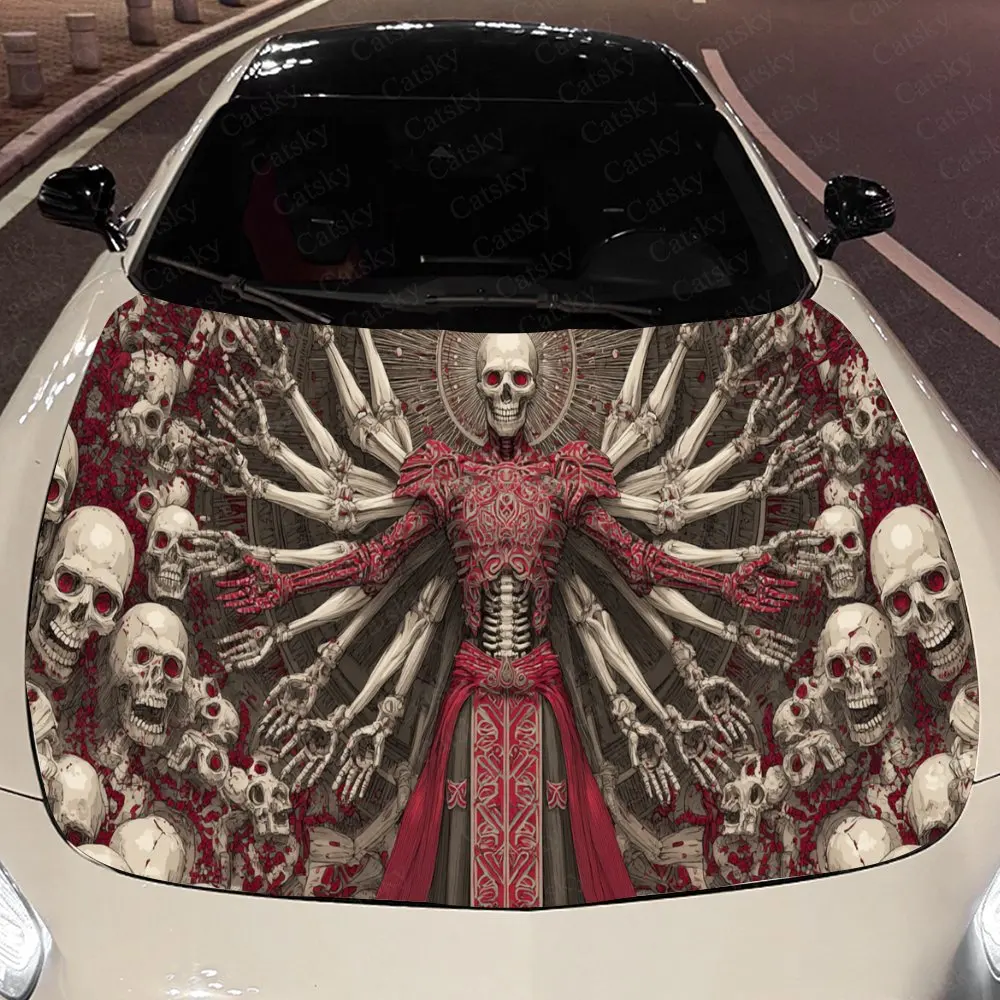 

Mysterious Red Skull Reaper Auto Cover Sticker, Waterproof and Self-adhesive Auto Hood Decal, Auto Vinyl Wraps, Cool Car Exterio