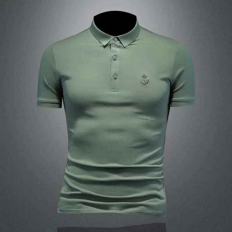 

Роскошная мужская футболка с вышитым воротником, деловая повседневная летняя модная городская молодежная футболка свободного кроя