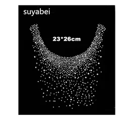2PC/Lot Iron on Rhinestone Transfer Motifs Sweater Neckline Hot Fix Applique Patches Glittering Crystal Design for Clothing Deco