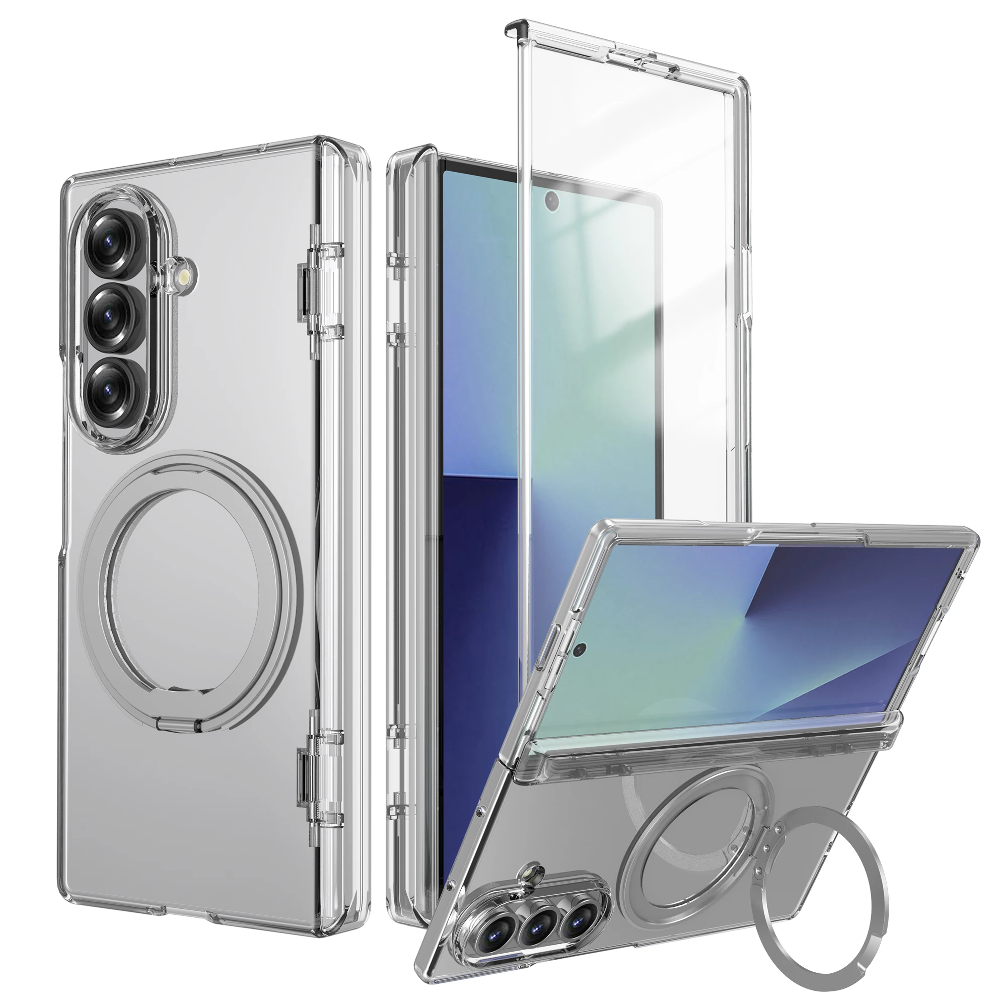 

For Samsung Galaxy Z Fold 7 360°Rotating Magnetic Bracket Hinge Magsafe Phone Case External Screen Glass Wireless Charging Cover