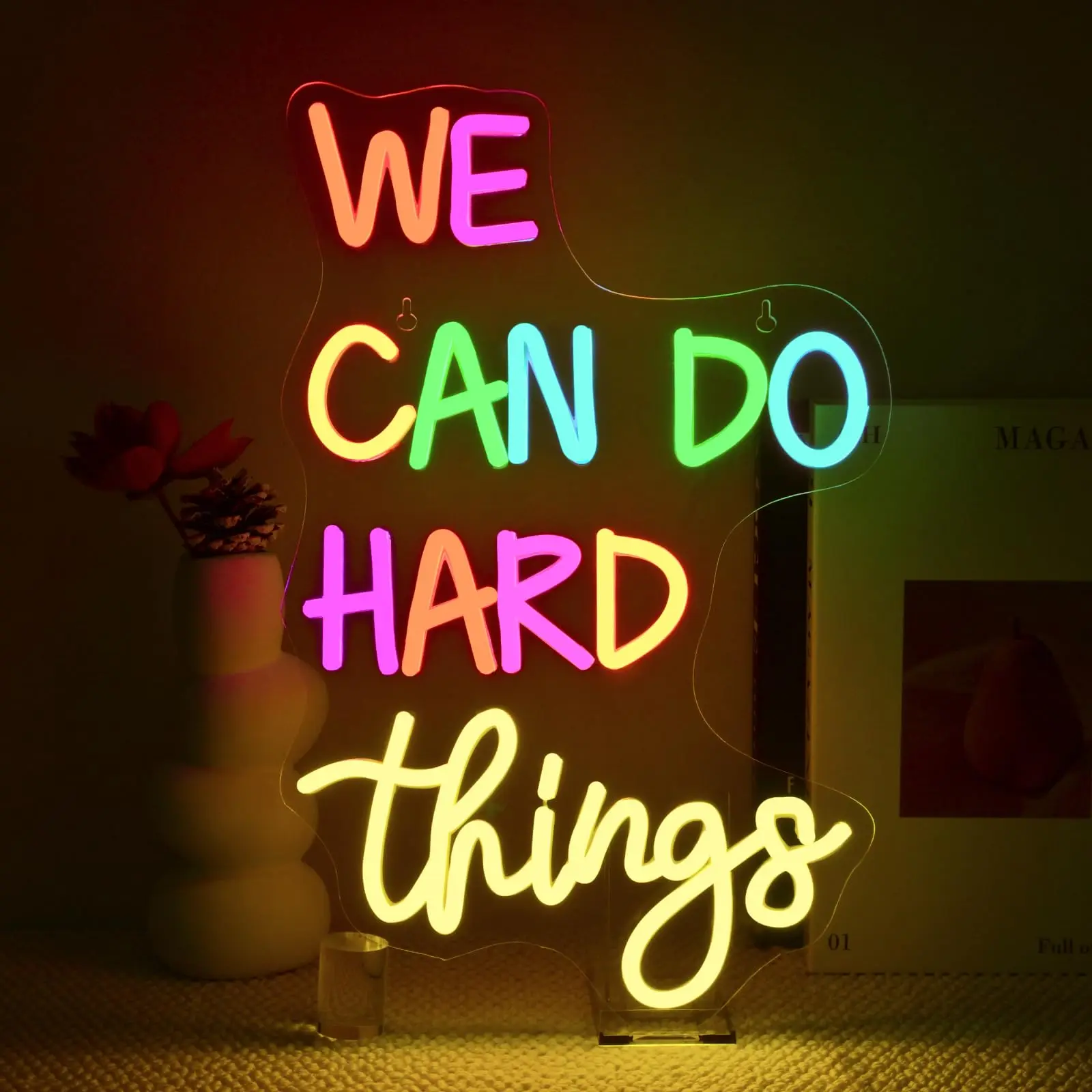 

We Can Do Hard Things Neon Sign USB Dimmable Neon Light for Classroom Bedroom Postive Inspirational Children Students Gifts
