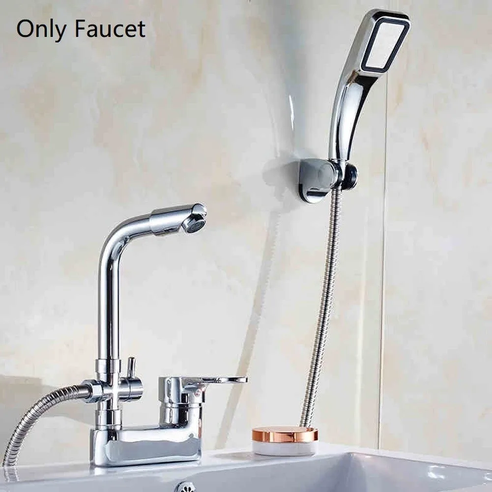 Zinc Alloy Chrome Basin Faucet Multifunction Mixer Tap for Bathroom Sink Countertop Mount with 10cm Center Distance