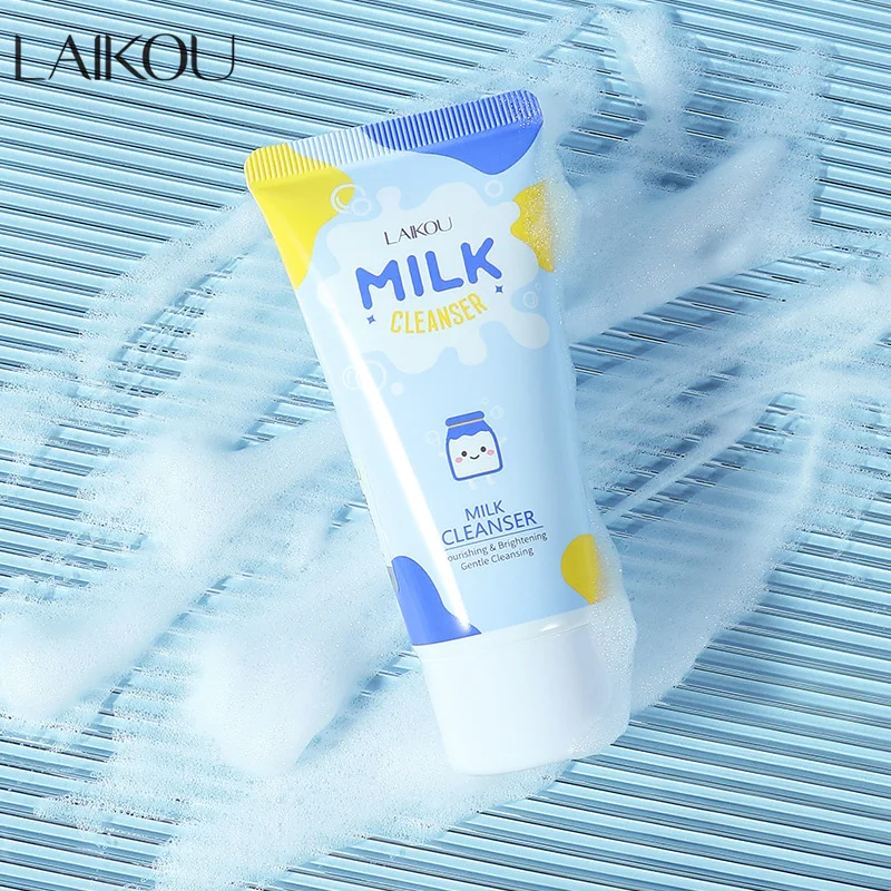 Laikou leite limpador facial limpeza profunda espuma rica aminoácido lavagem facial para pele seca óleo de pele controle de óleo produto de cuidados com a pele