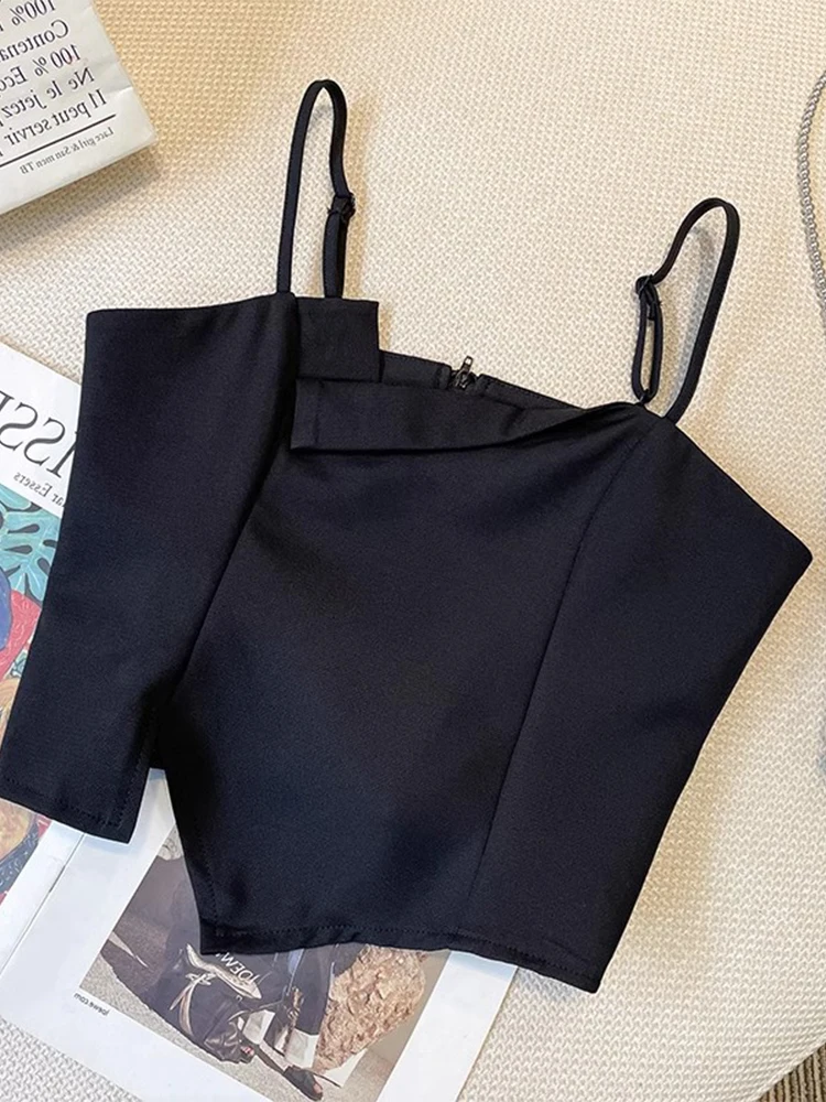 

Asymmetric Bla Strap Vest Women's Suit Inner Wear Base irt Tank Top Outerwear ort Sle Commute Faion