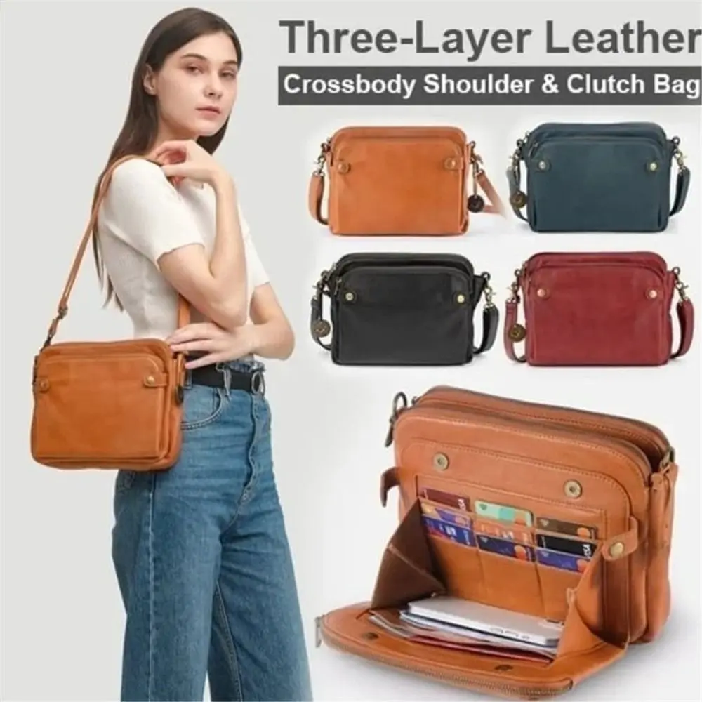 

Soft PU Leather Satchel Totes Large Capacity Crossbody Shoulder Bag Women's Handbag Bag Three Layer Leather Crossbody Bags