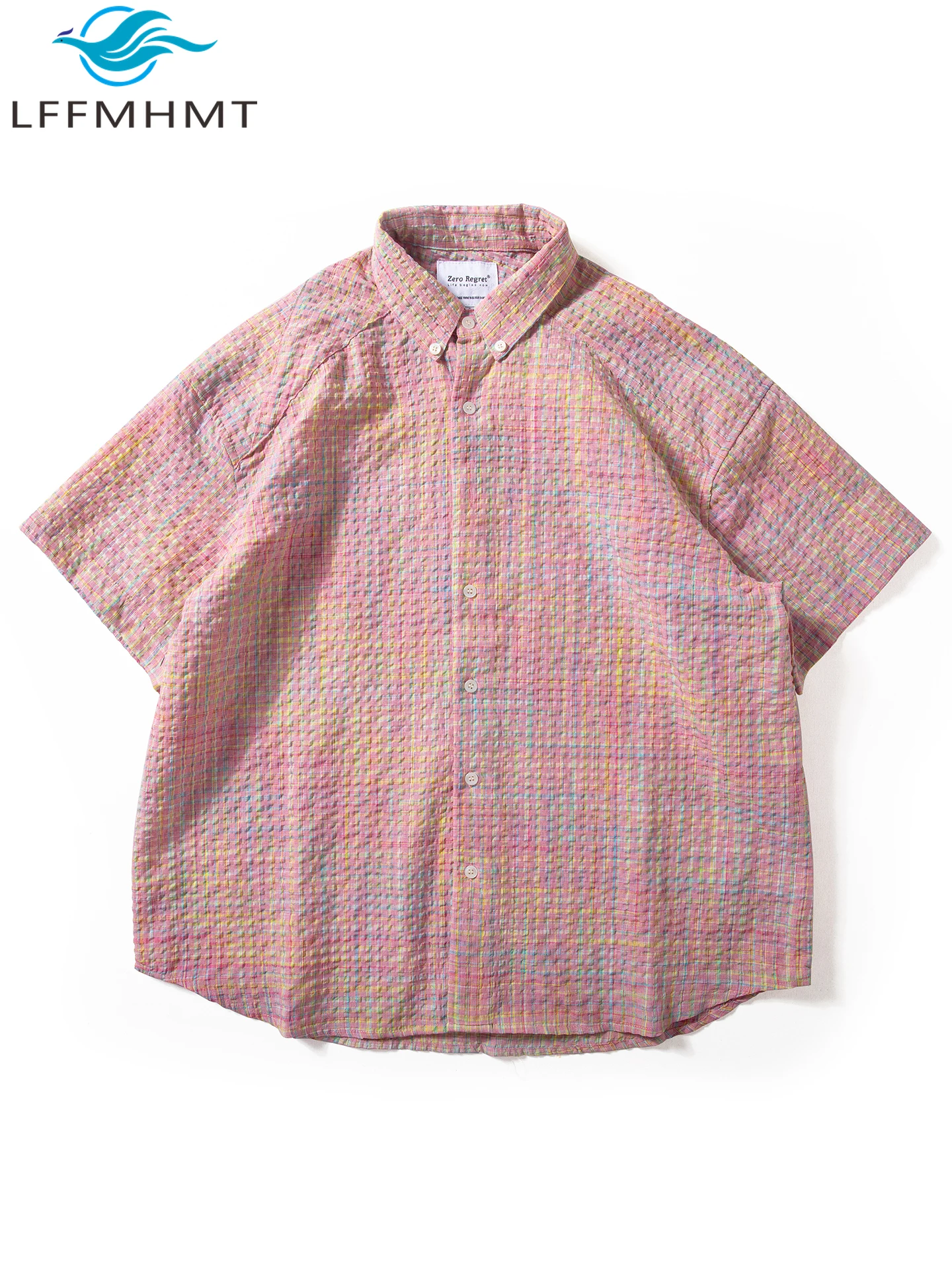 

Bubble Texture Vintage Plaided Shirt Men Summer Fashion Good Quality Japan Style Short Sleeve Loose Casual Sun-protection Tops